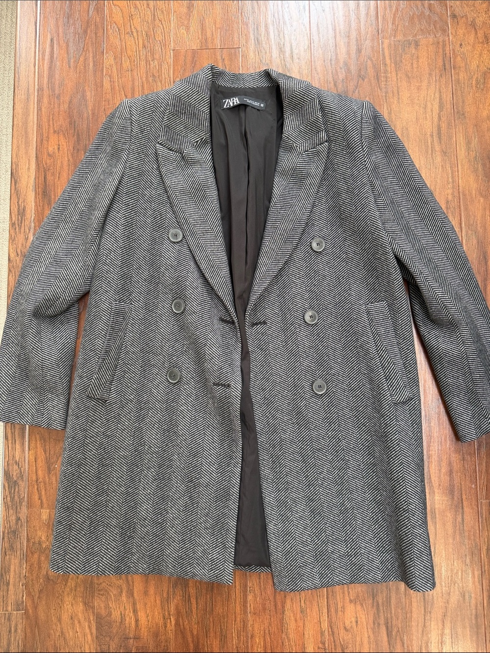 Zara Double-Breasted Herringbone coat - Black & White